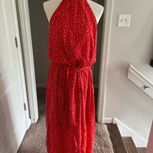 Red Maxi Dress With White Polka Dots XXL